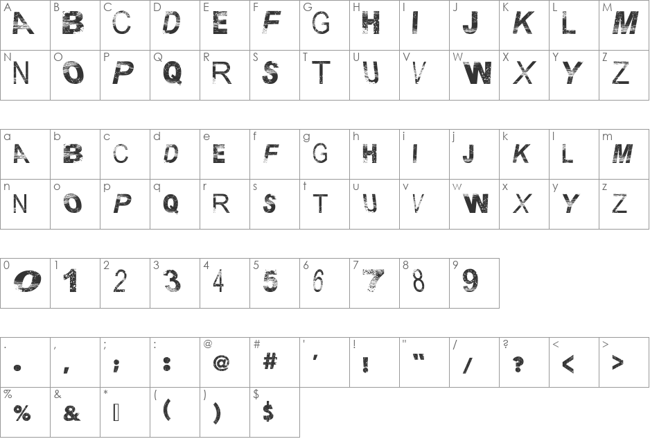 BSB DF 50 font character map preview