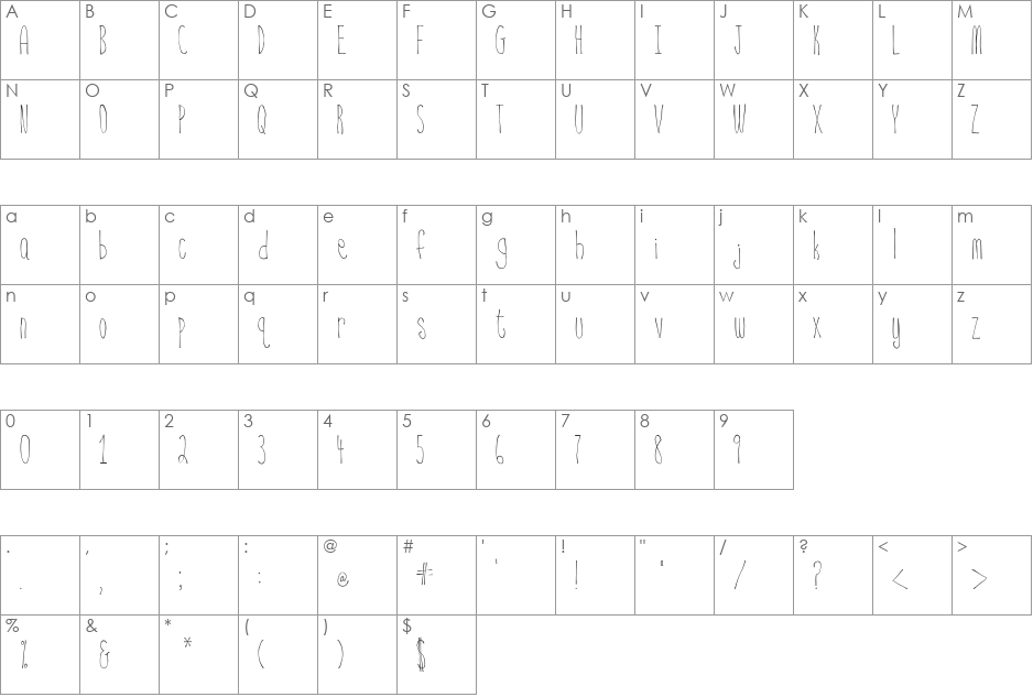 BSD Nantucket font character map preview