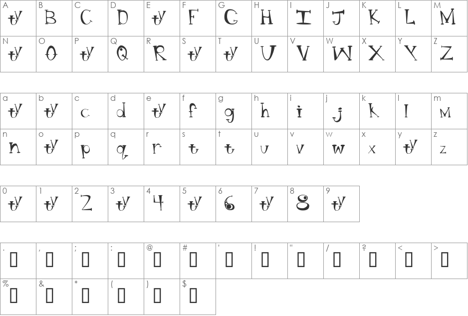 BT Bong Blasted Aliens Trial font character map preview