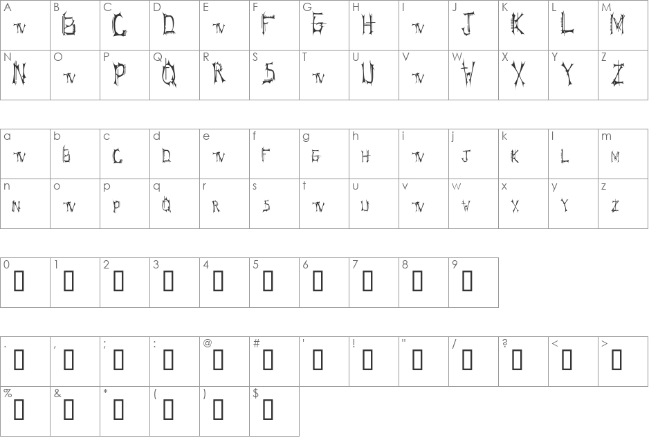 BT Speartooth TRIAL VERSION font character map preview