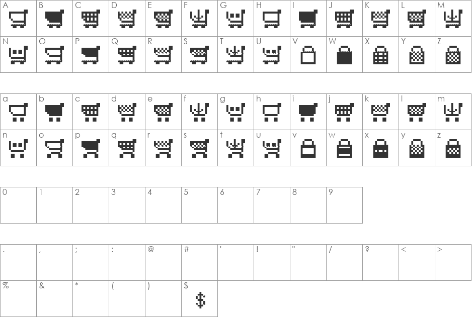 btd Cart-O-Grapher (bitmap) font character map preview