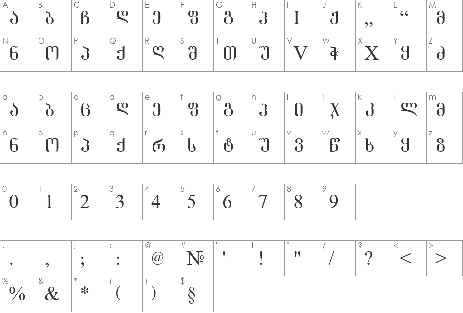 AGrigoliaH font character map preview