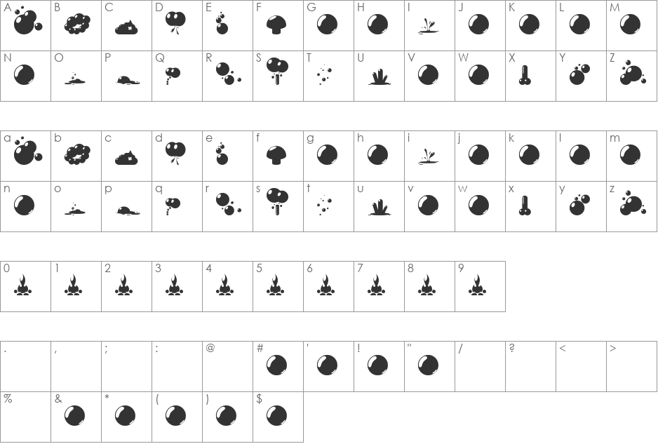 bubble font character map preview