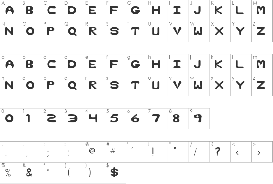 Bubble font character map preview