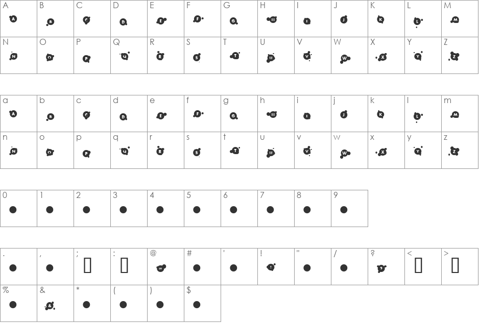 bubble font character map preview