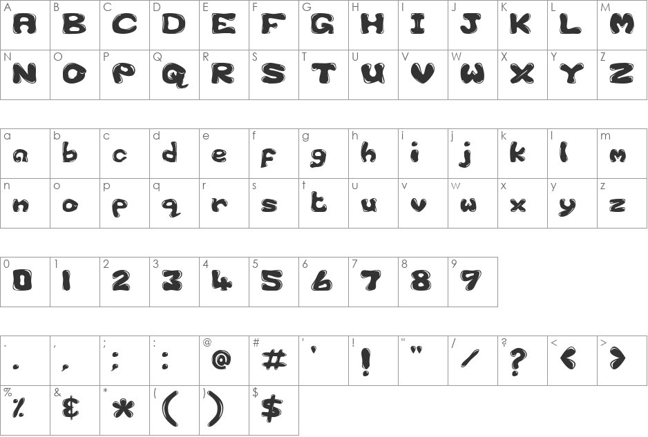 Bubble 1 font character map preview