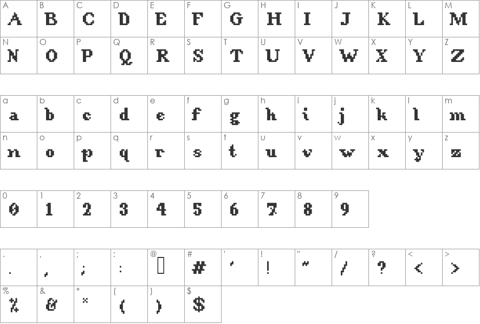 AGSFontSetSerif font character map preview