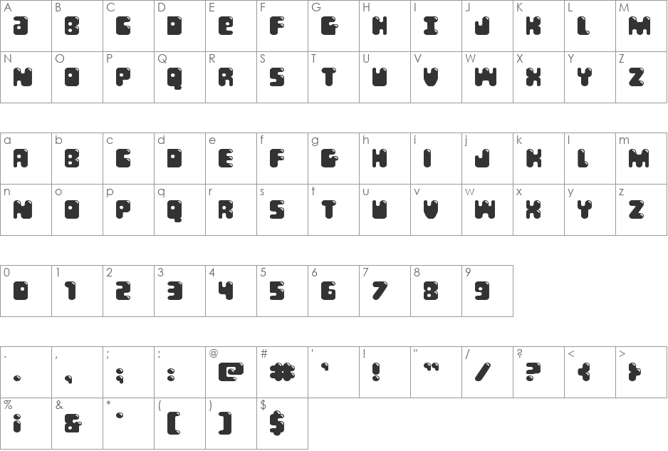Bubble Butt Expanded font character map preview
