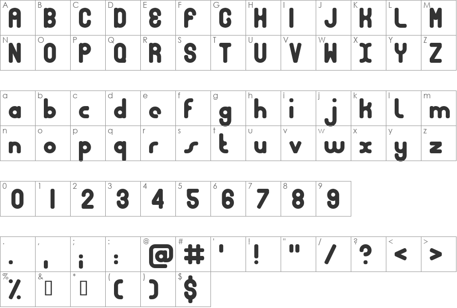 Bubble Club font character map preview