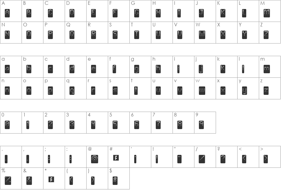 BubbleDown font character map preview