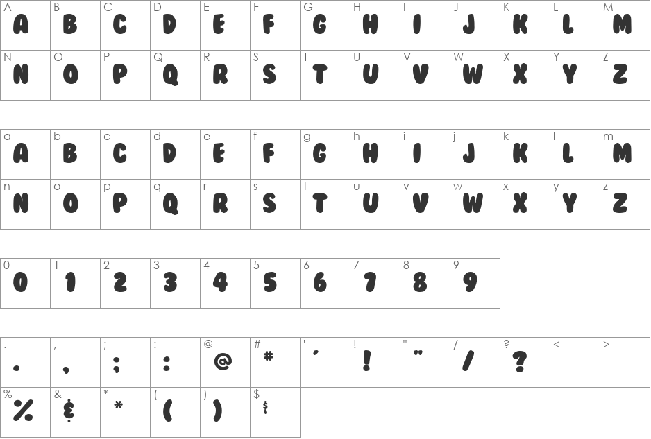 BubbleGum font character map preview
