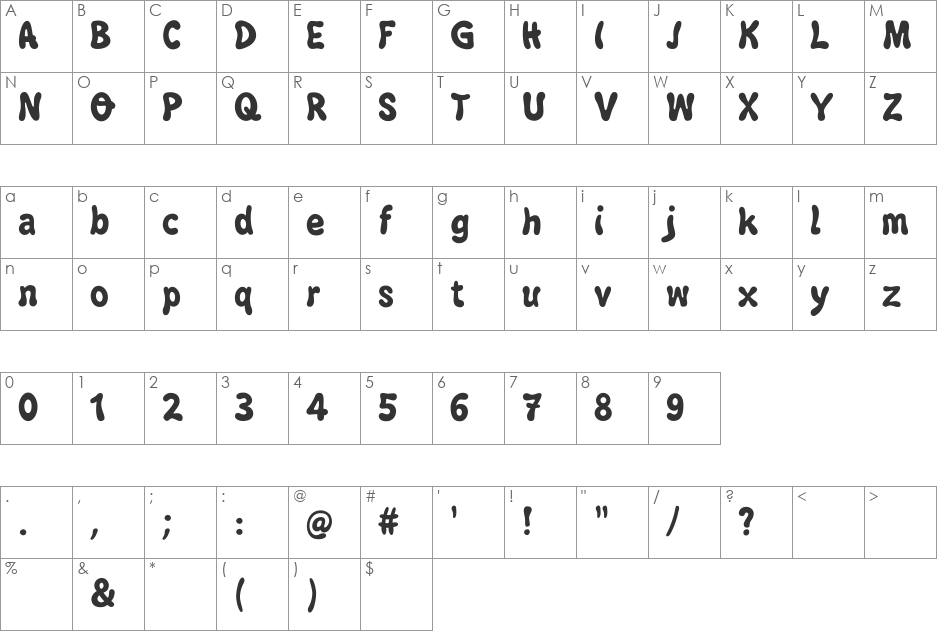 Bubblegun font character map preview