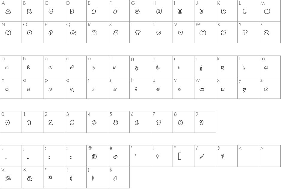 BubbleRas font character map preview