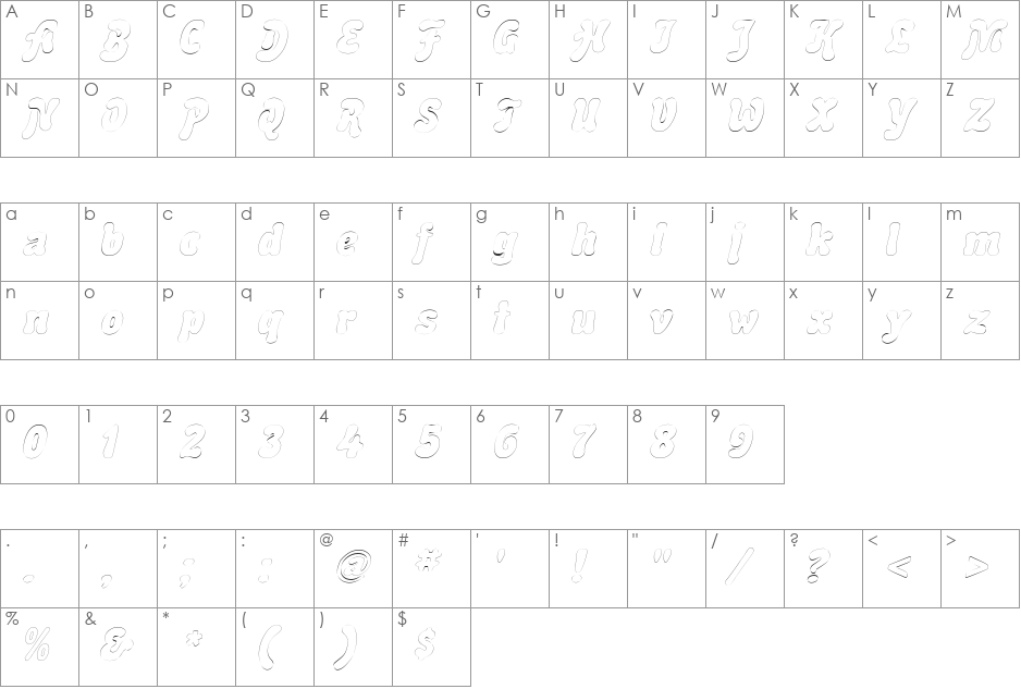 BubbleSoftOutline font character map preview