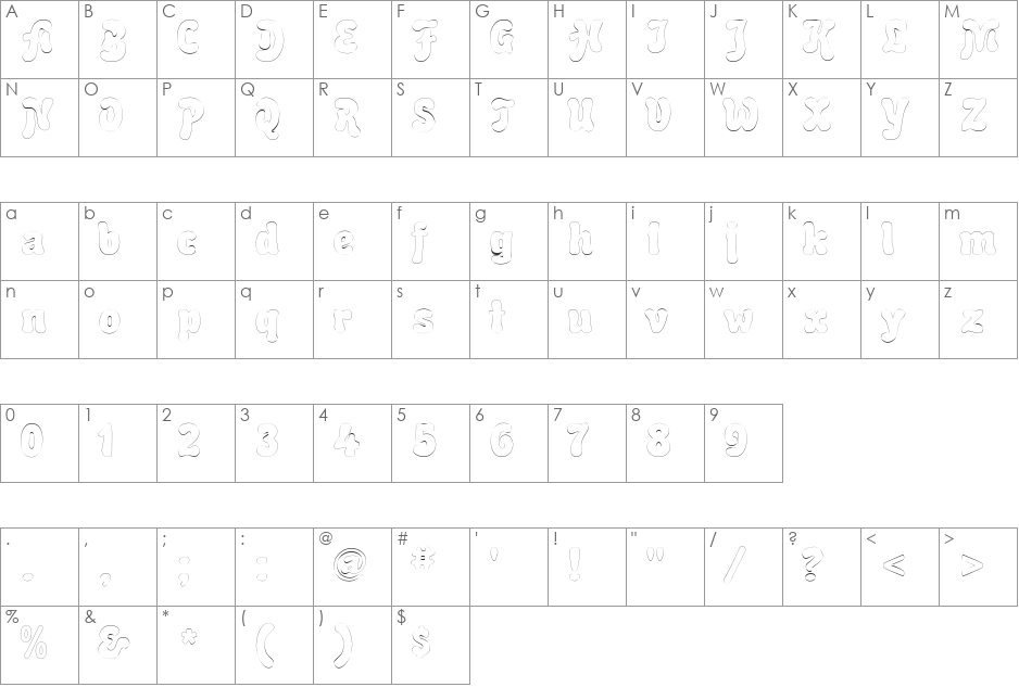 BubbleSoftOutline font character map preview