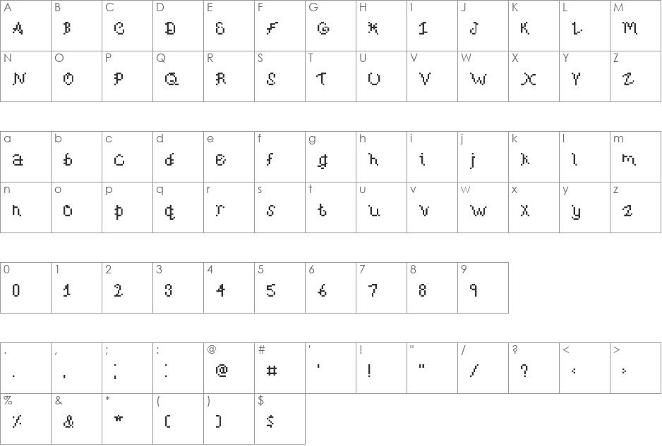 BubblesStandard font character map preview