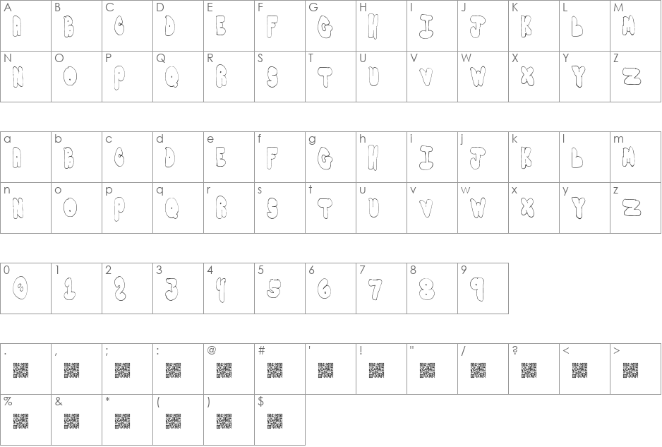 BubbleYums font character map preview
