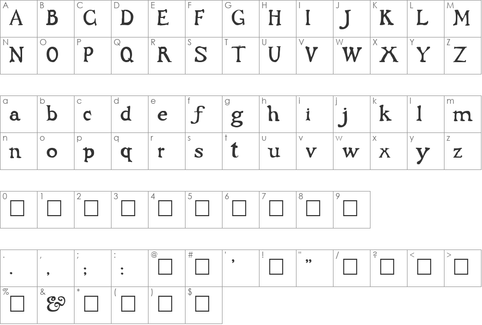 Buccaneer font character map preview