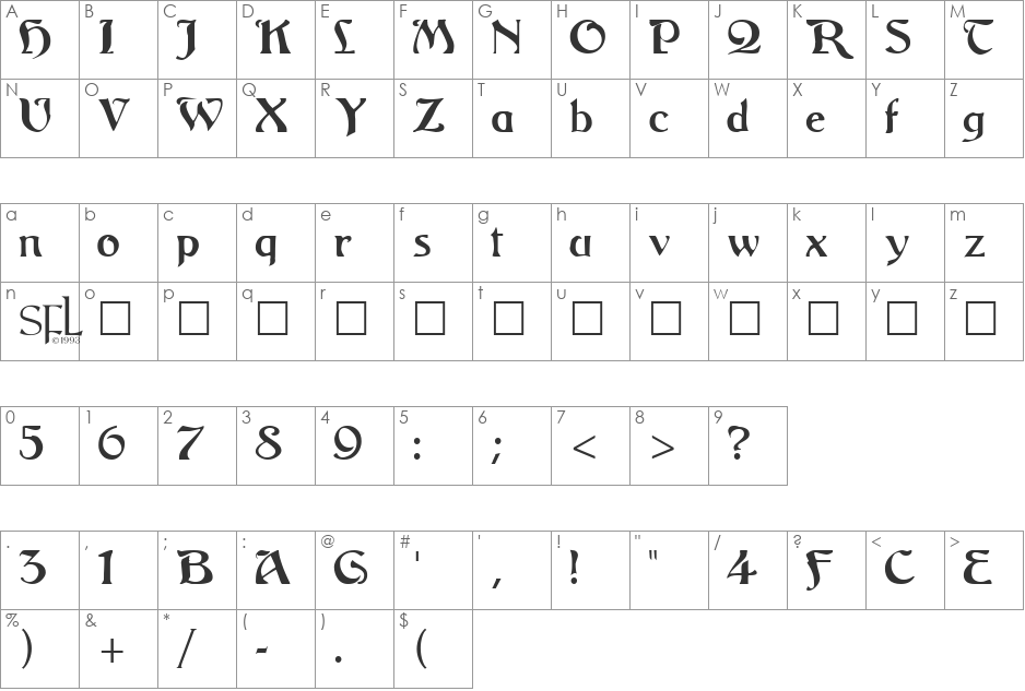 Bucephalus font character map preview