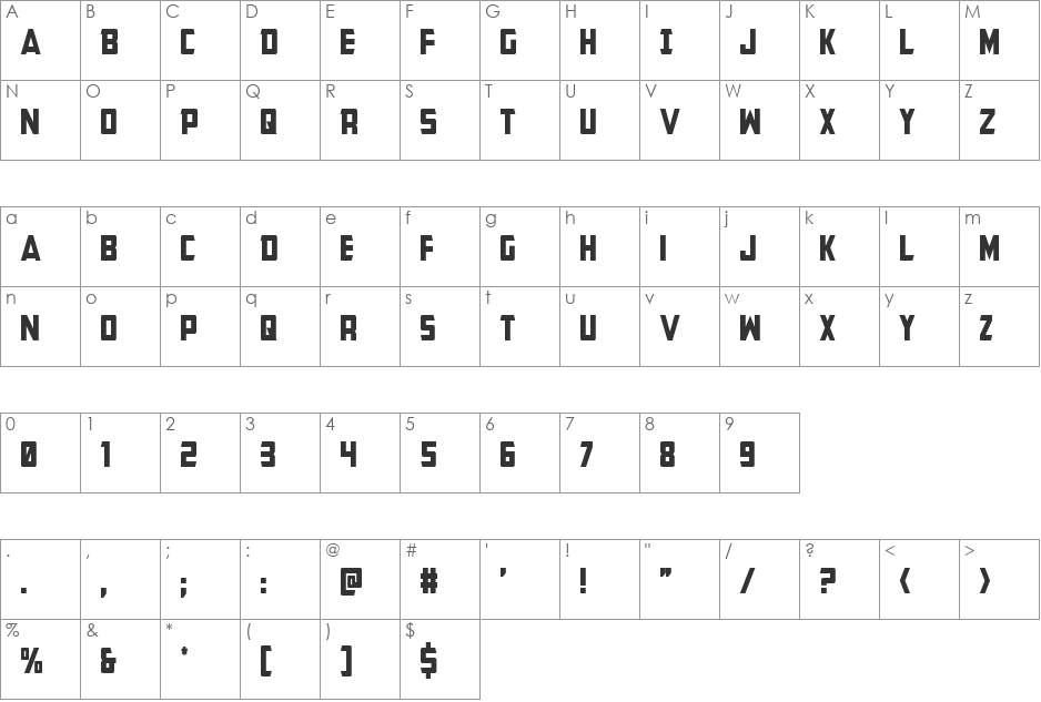 Buchanan Condensed font character map preview