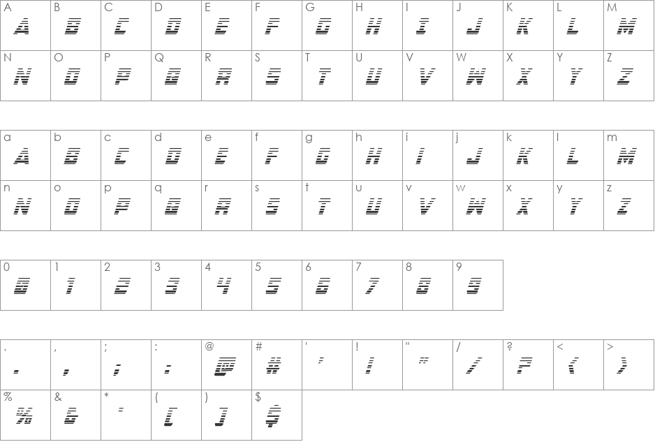 Buchanan Gradient Italic font character map preview