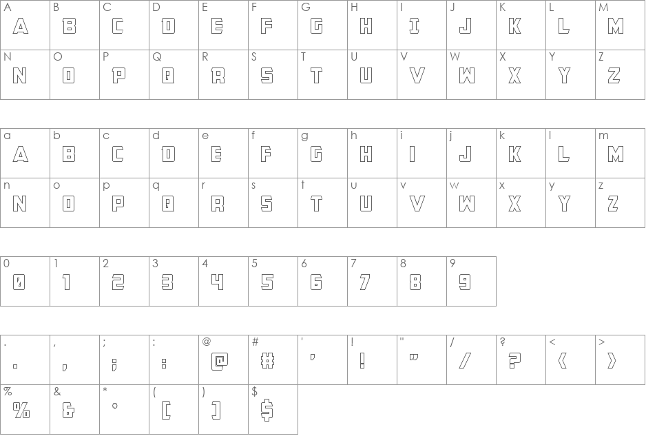 Buchanan Outline font character map preview