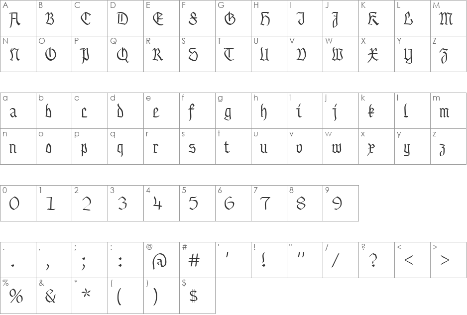 Buchkunst font character map preview