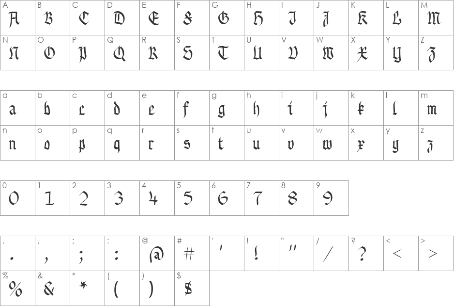 BuchkunstBold font character map preview