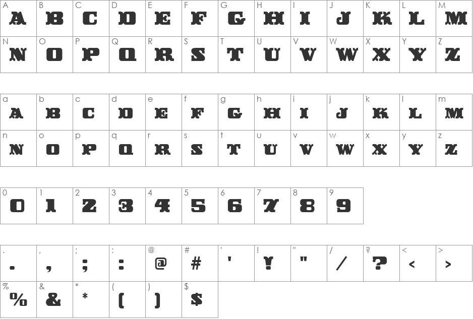 BuckerooITC TT font character map preview