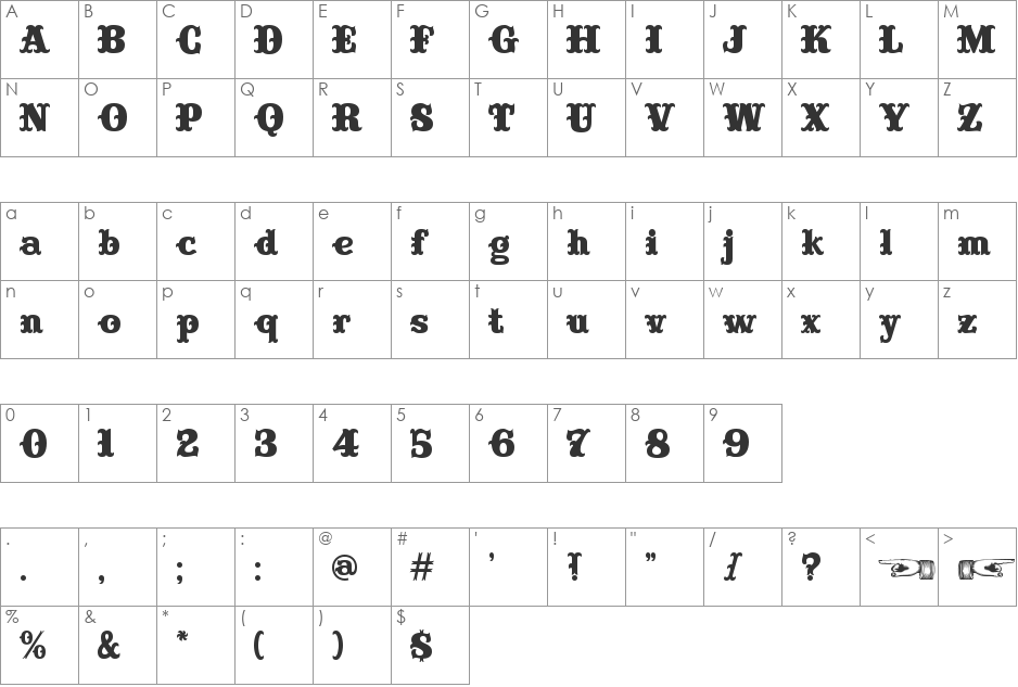 Buckhorn font character map preview