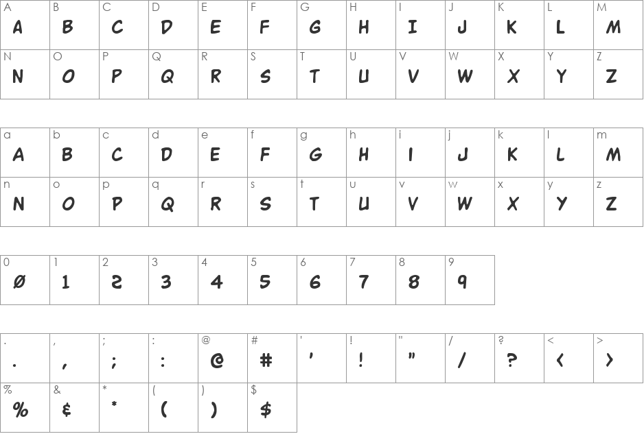 Buddy Champion Rotated font character map preview