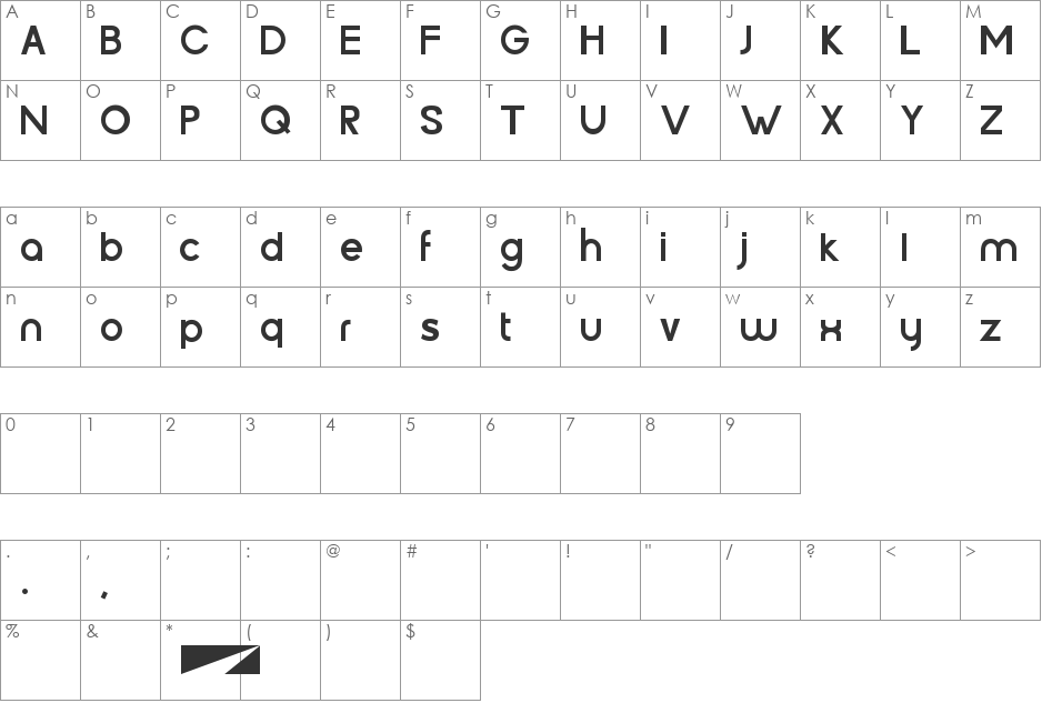 Budget 2012 font character map preview