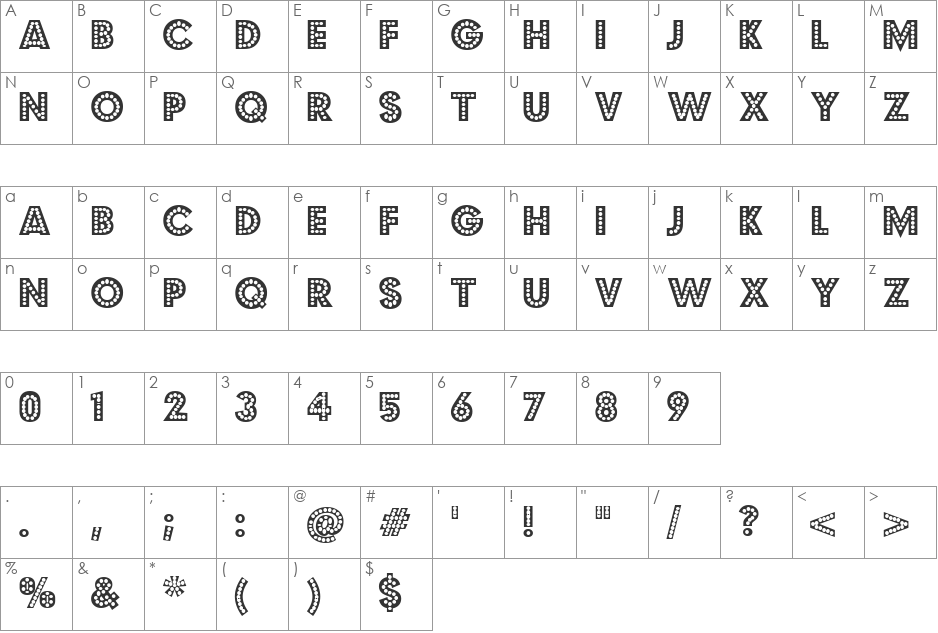 Budmo Jiggler font character map preview