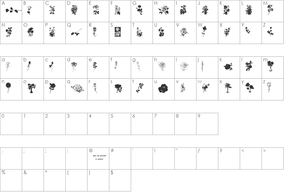 Buds and Blossoms font character map preview