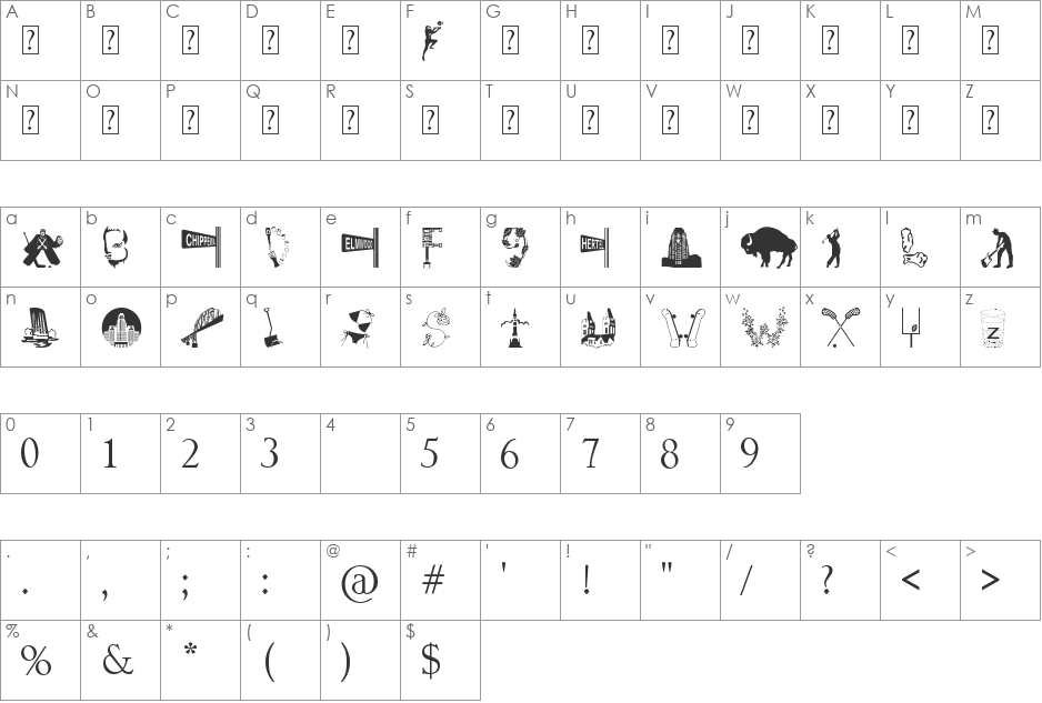 BuffalO font character map preview