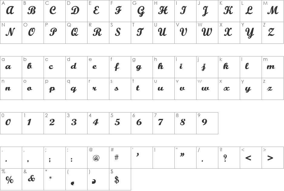 Buffalo Nickel font character map preview