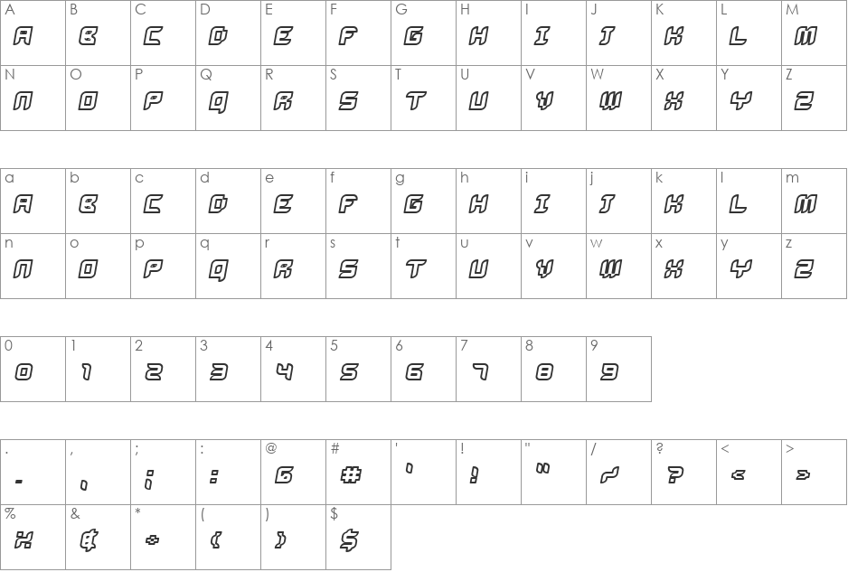 Bug2K font character map preview