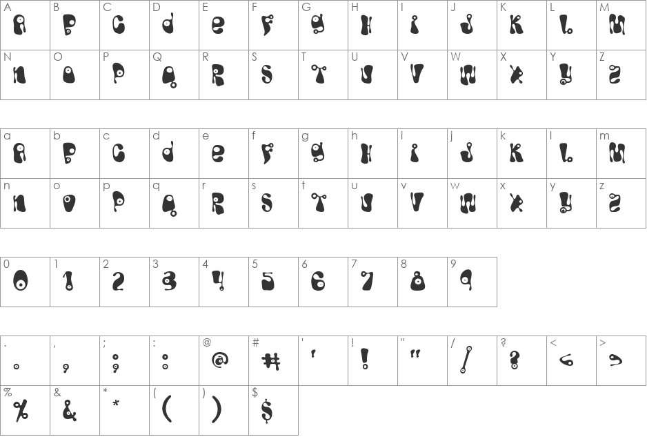 Bughouse font character map preview