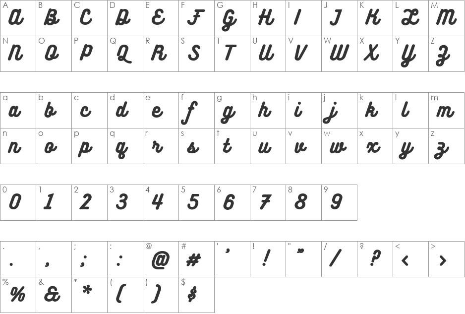Bukhari Script font character map preview