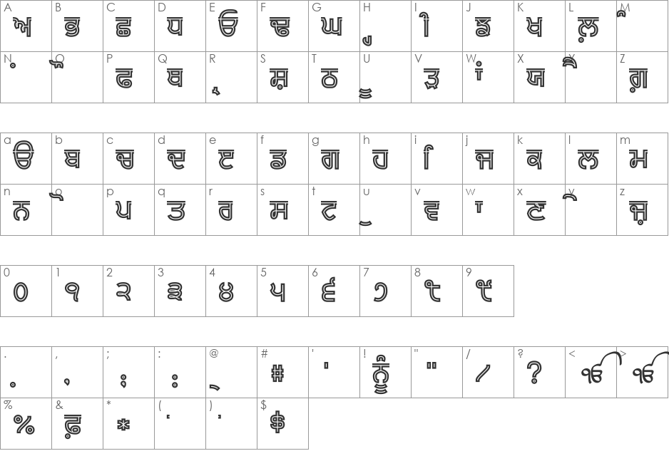 Bulara Hollow Bold font character map preview