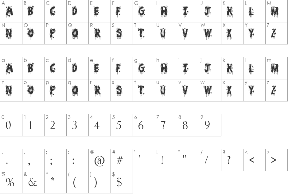 Bullet Holes font character map preview
