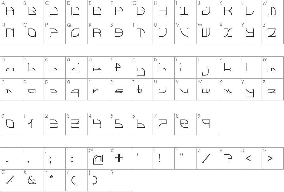Bullet Inspired font character map preview