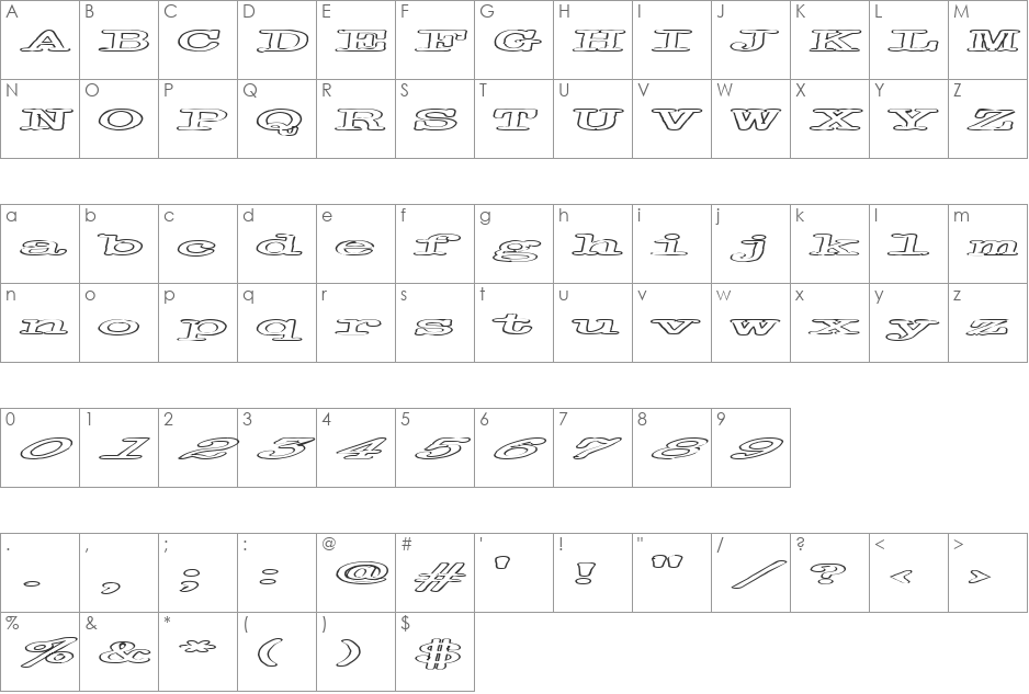 Bullet Train font character map preview