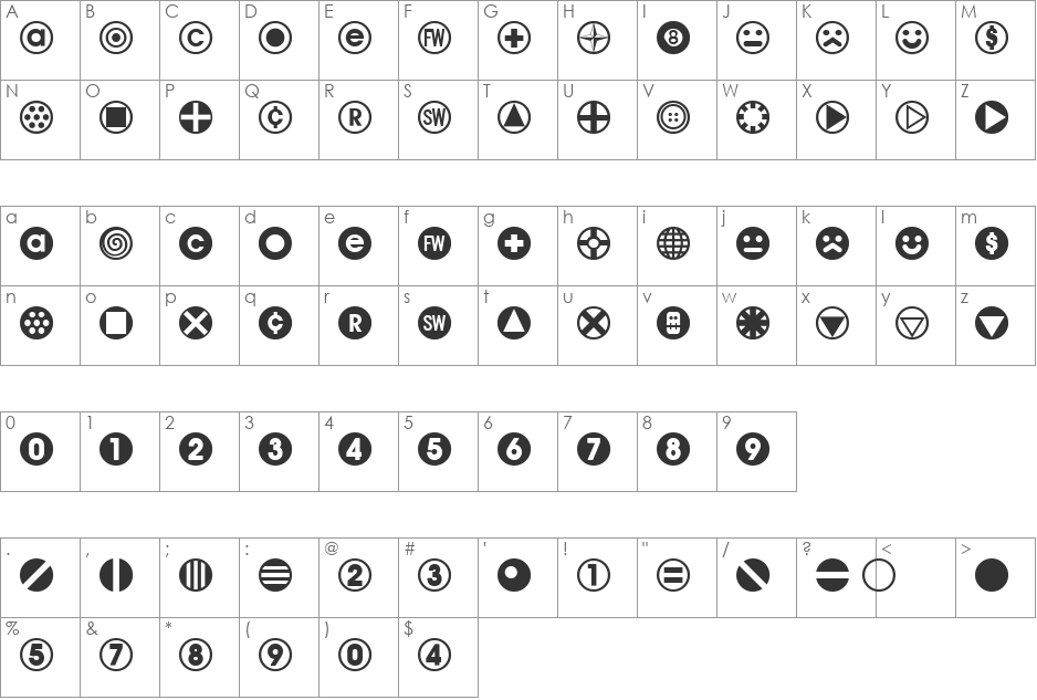 BulletBalls AOE font character map preview