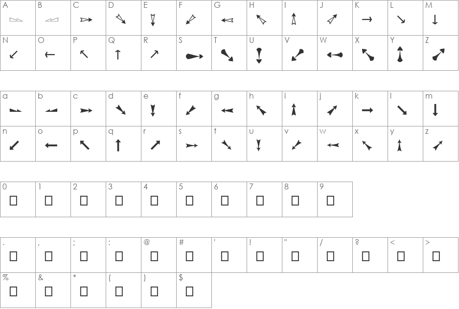 Bullets ADF font character map preview