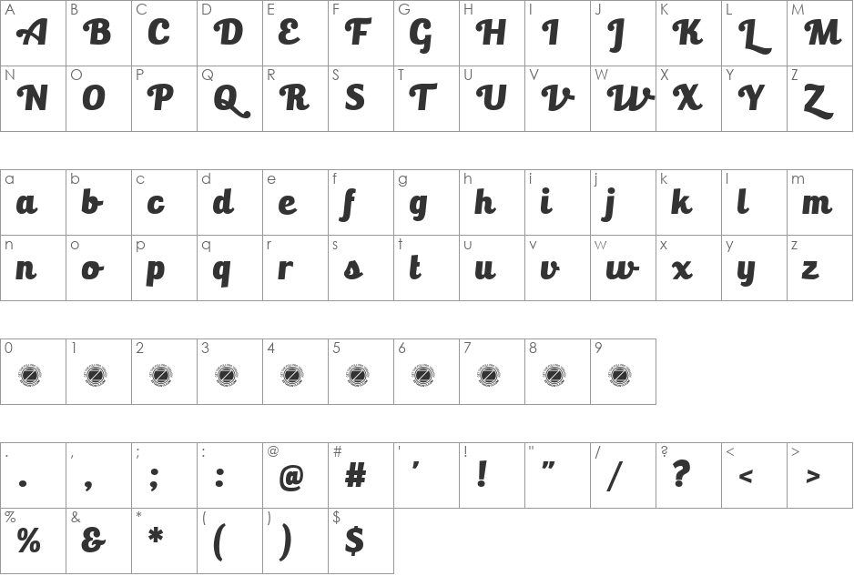 Bulletto Killa font character map preview