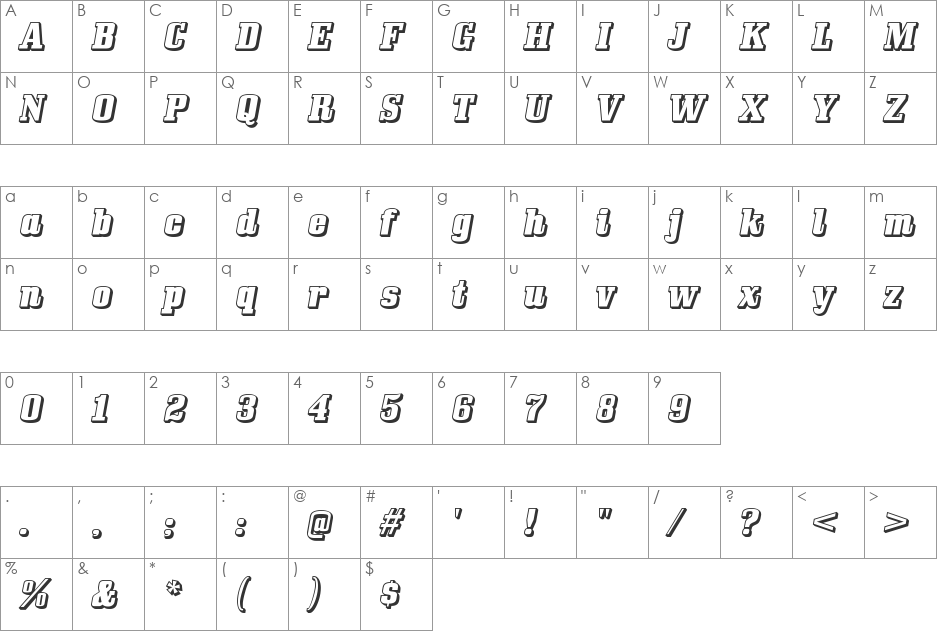 Bullpen font character map preview