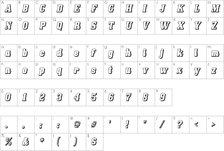Bullpen 3D font character map preview