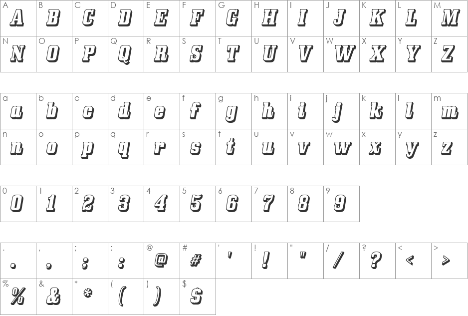 Bullpen 3D font character map preview