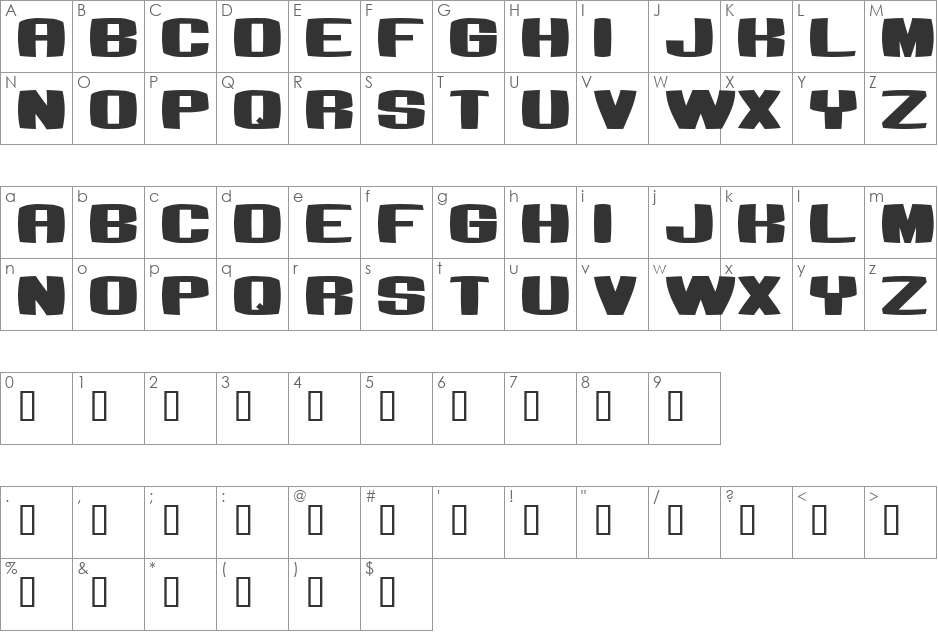 Bumbastika font character map preview